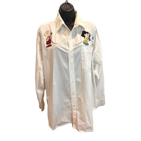 Too Cute Vintage Peanuts Embroidered Long Sleeved Button Up Blouse Sz 2XL - Picture 1 of 12